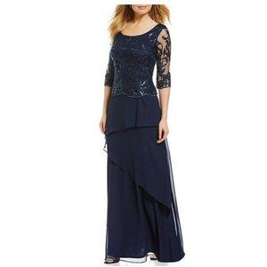 Maya Brooke 3/4 Sleeve Evening Gown, Womens,